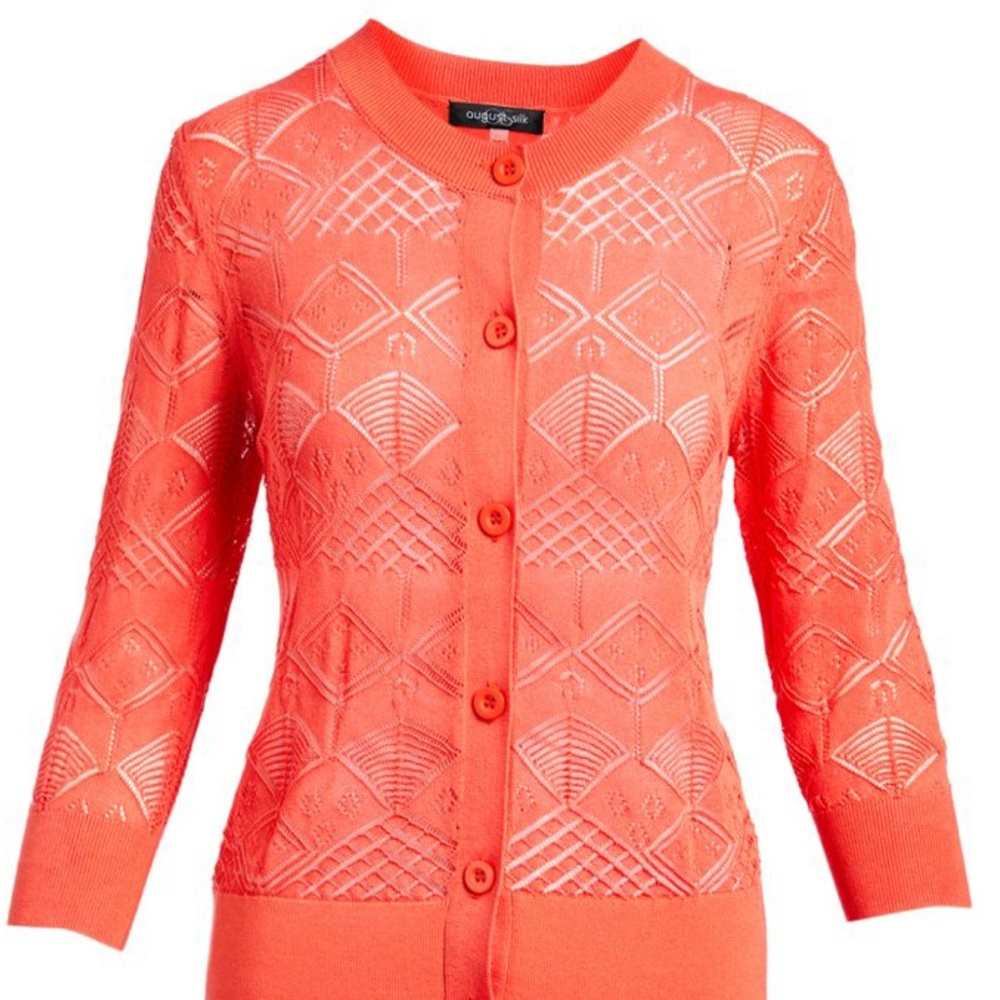 🏷 August Silk Coral Geometric Button Cardigan